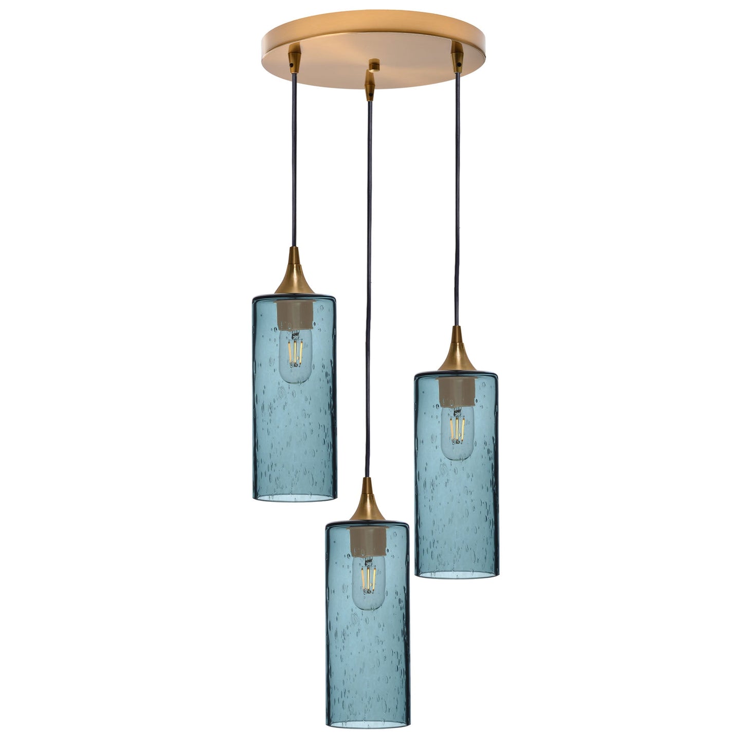 515 3 Pendant Cascade Chandelier-Glass-Bicycle Glass Co - Hotshop-Polished Brass - 4ft Cord-Lunar-Slate Gray-Bicycle Glass Co