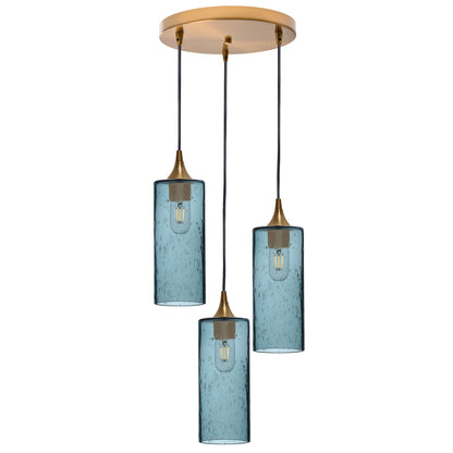 515 3 Pendant Cascade Chandelier-Glass-Bicycle Glass Co - Hotshop-Polished Brass - 4ft Cord-Lunar-Slate Gray-Bicycle Glass Co