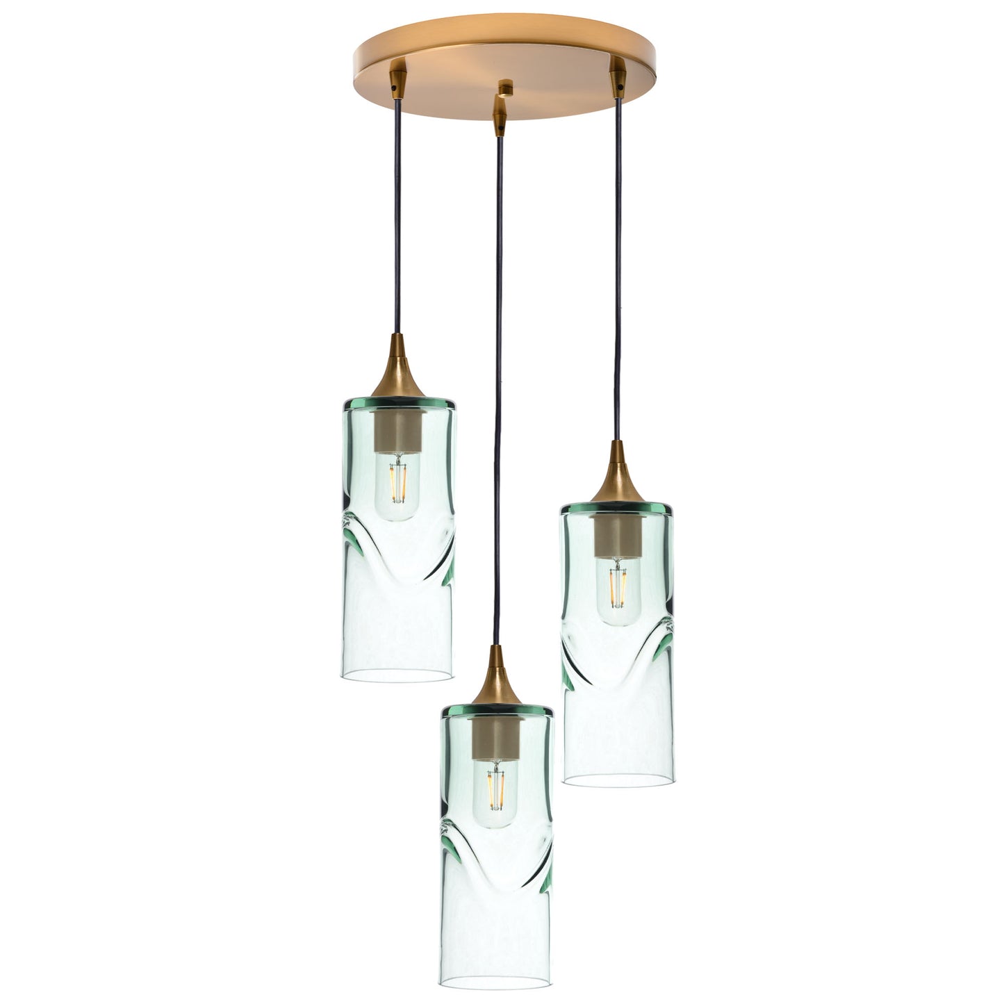 515 3 Pendant Cascade Chandelier-Glass-Bicycle Glass Co - Hotshop-Polished Brass - 4ft Cord-Swell-Eco Clear-Bicycle Glass Co