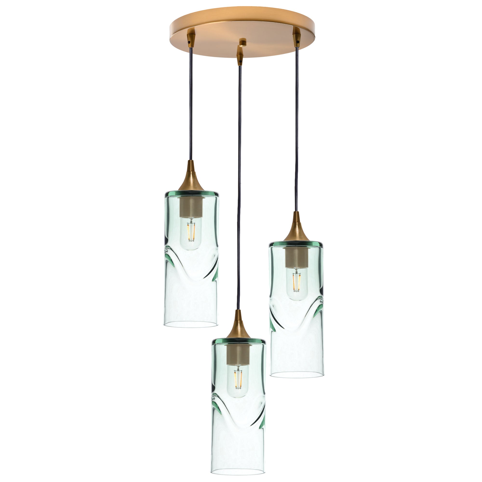 515 3 Pendant Cascade Chandelier-Glass-Bicycle Glass Co - Hotshop-Polished Brass - 4ft Cord-Swell-Eco Clear-Bicycle Glass Co