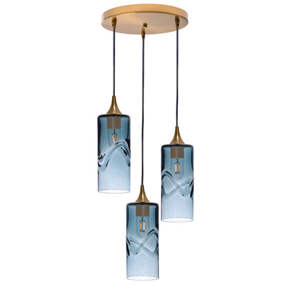 515 3 Pendant Cascade Chandelier-Glass-Bicycle Glass Co - Hotshop-Polished Brass - 4ft Cord-Swell-Slate Gray-Bicycle Glass Co