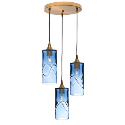 515 3 Pendant Cascade Chandelier-Glass-Bicycle Glass Co - Hotshop-Polished Brass - 4ft Cord-Swell-Steel Blue-Bicycle Glass Co