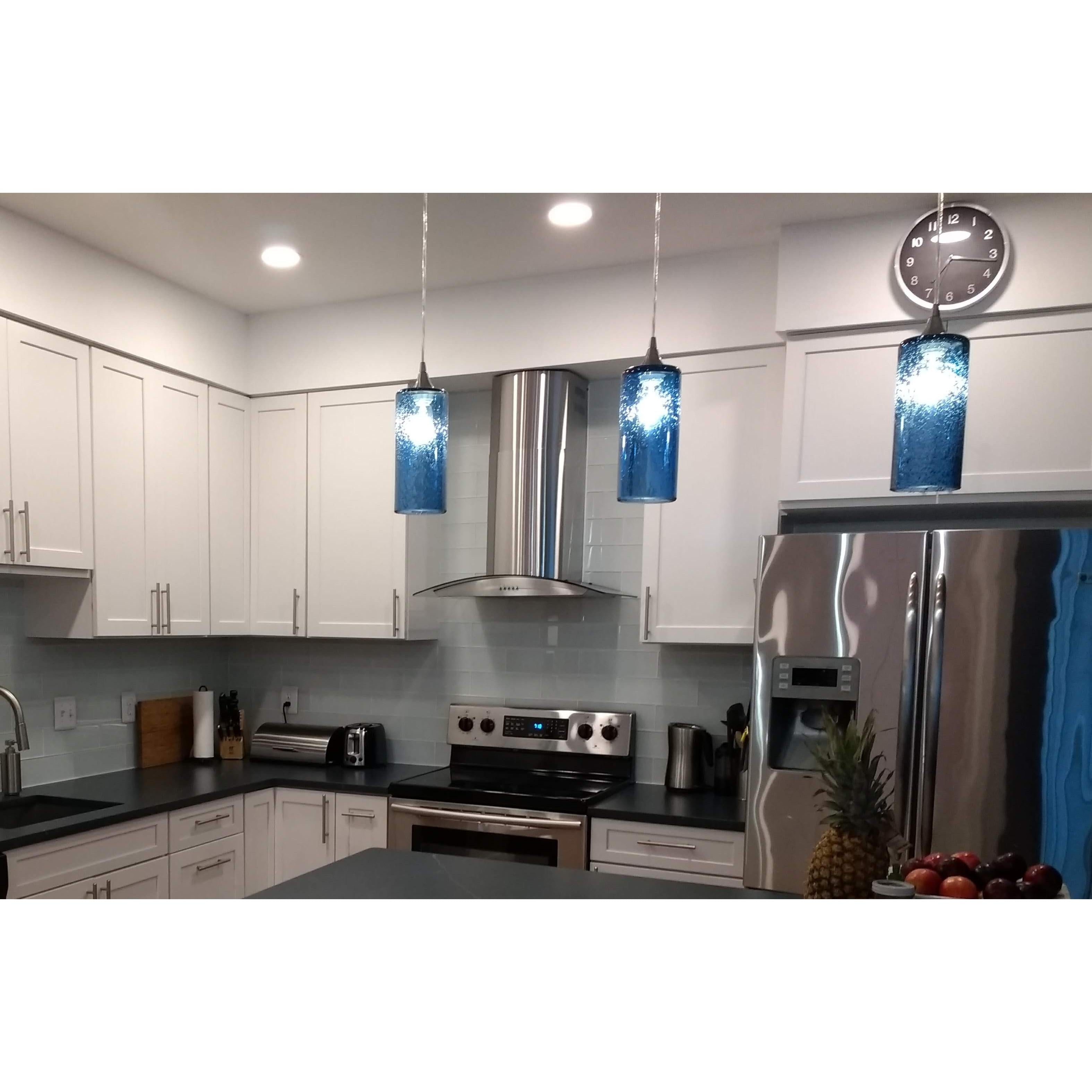 515 3 Pendant Linear Chandelier-Glass-Bicycle Glass Co - Hotshop-Matte Black - 4ft Cord-Lunar-Steel Blue-Bicycle Glass Co