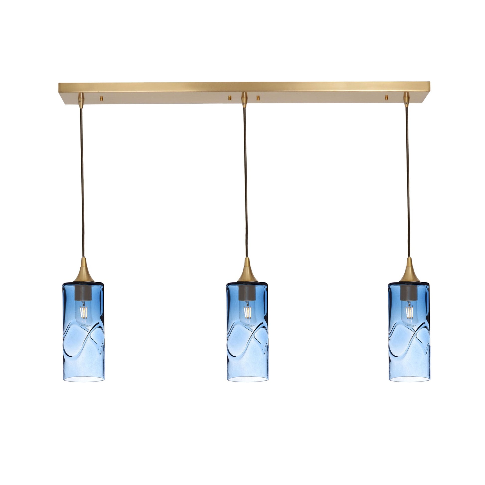 515 3 Pendant Linear Chandelier-Glass-Bicycle Glass Co - Hotshop-Matte Black - 4ft Cord-Lunar-Steel Blue-Bicycle Glass Co