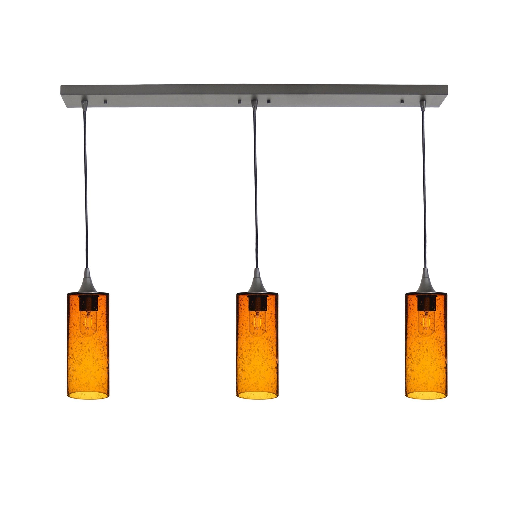 515 3 Pendant Linear Chandelier-Glass-Bicycle Glass Co - Hotshop-Antique Bronze - 4ft Cord-Lunar-Golden Amber-Bicycle Glass Co