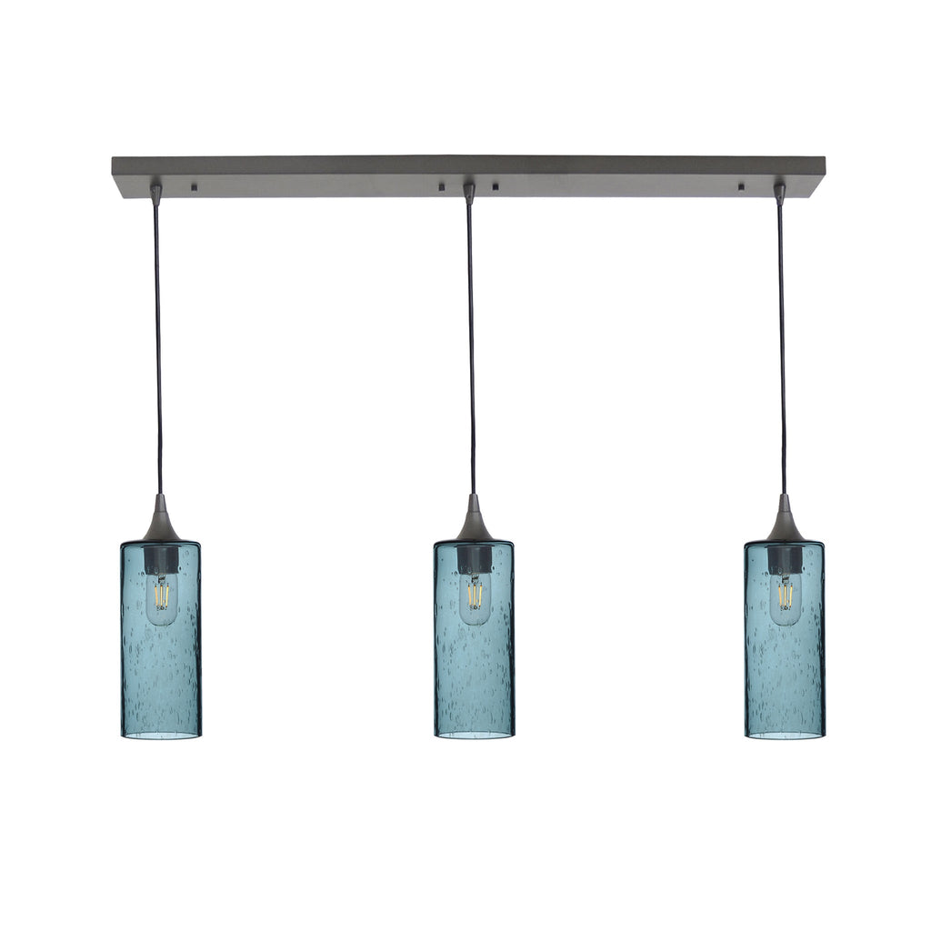 515 3 Pendant Linear Chandelier-Glass-Bicycle Glass Co - Hotshop-Antique Bronze - 4ft Cord-Lunar-Slate Gray-Bicycle Glass Co