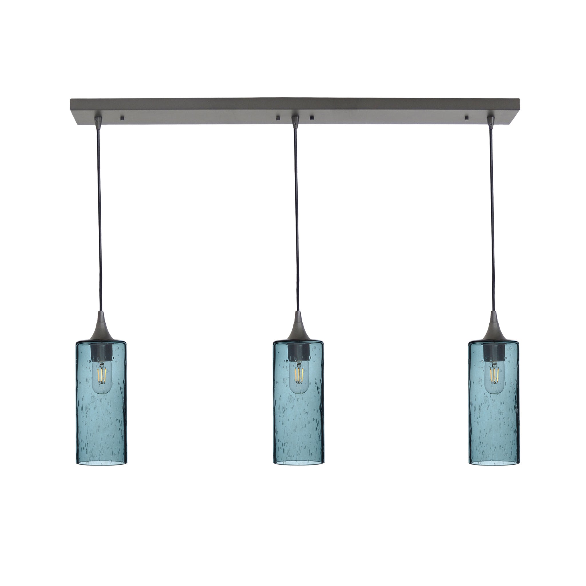 515 3 Pendant Linear Chandelier-Glass-Bicycle Glass Co - Hotshop-Antique Bronze - 4ft Cord-Lunar-Slate Gray-Bicycle Glass Co