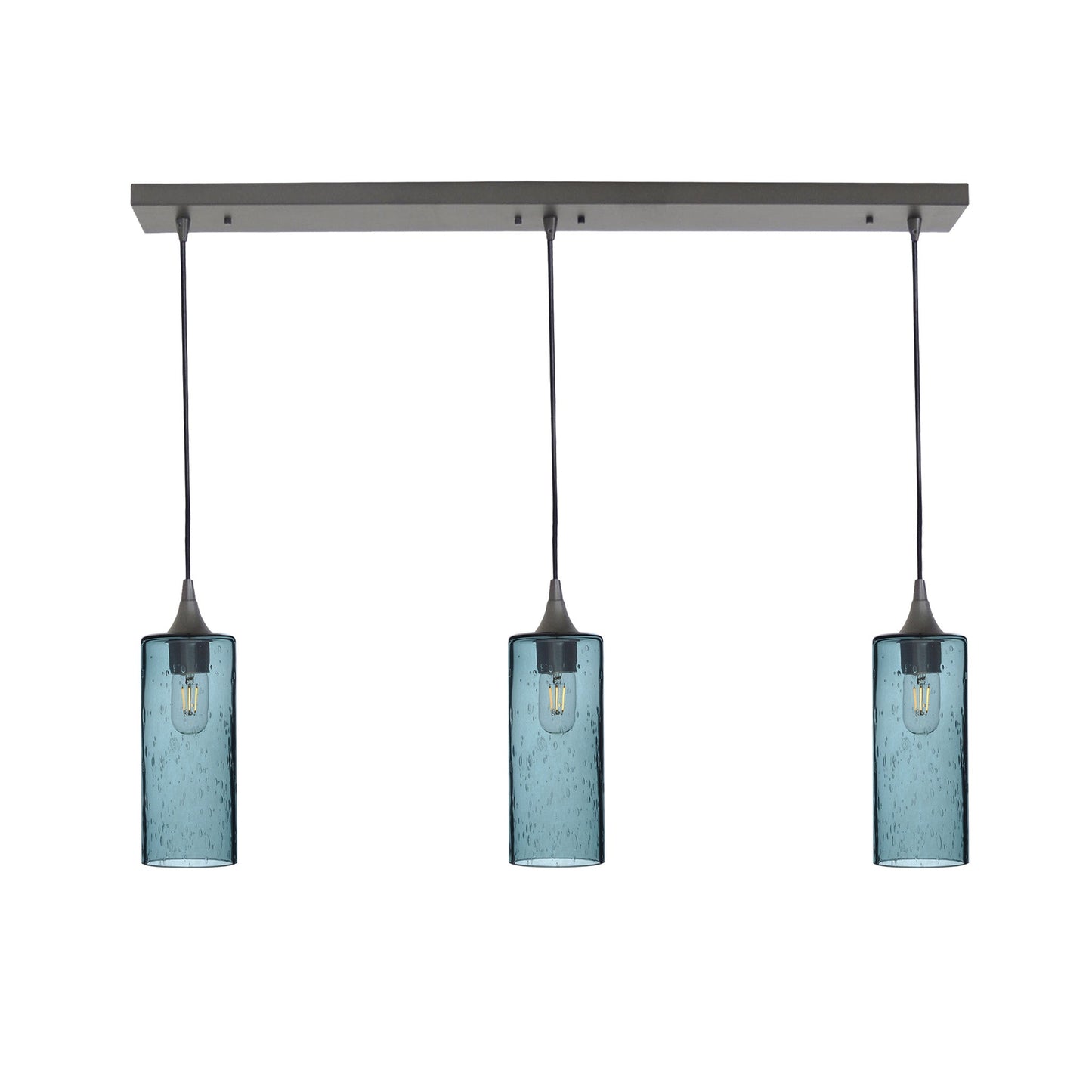 515 3 Pendant Linear Chandelier-Glass-Bicycle Glass Co - Hotshop-Antique Bronze - 4ft Cord-Lunar-Slate Gray-Bicycle Glass Co