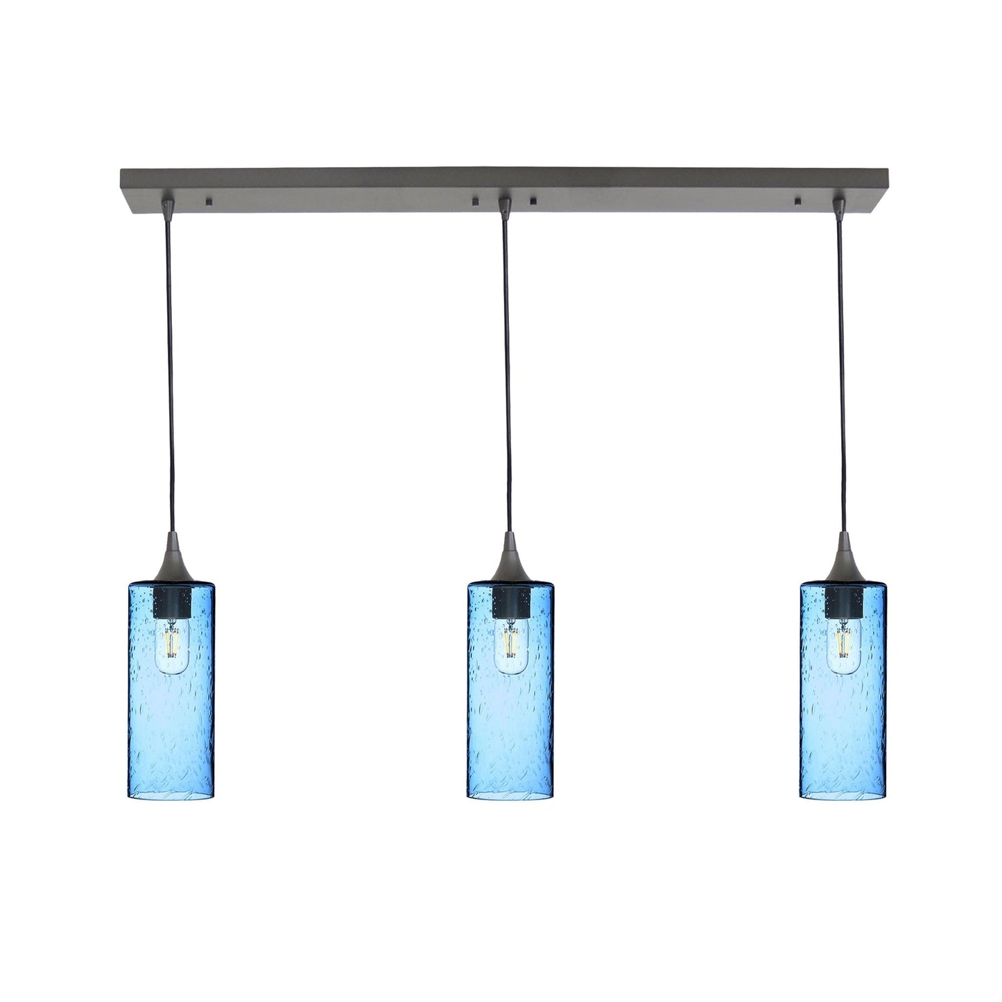 515 3 Pendant Linear Chandelier-Glass-Bicycle Glass Co - Hotshop-Antique Bronze - 4ft Cord-Lunar-Steel Blue-Bicycle Glass Co