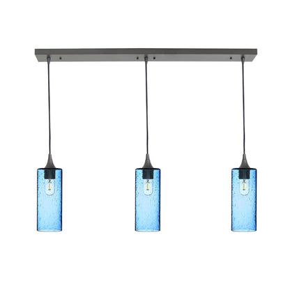 515 3 Pendant Linear Chandelier-Glass-Bicycle Glass Co - Hotshop-Antique Bronze - 4ft Cord-Lunar-Steel Blue-Bicycle Glass Co