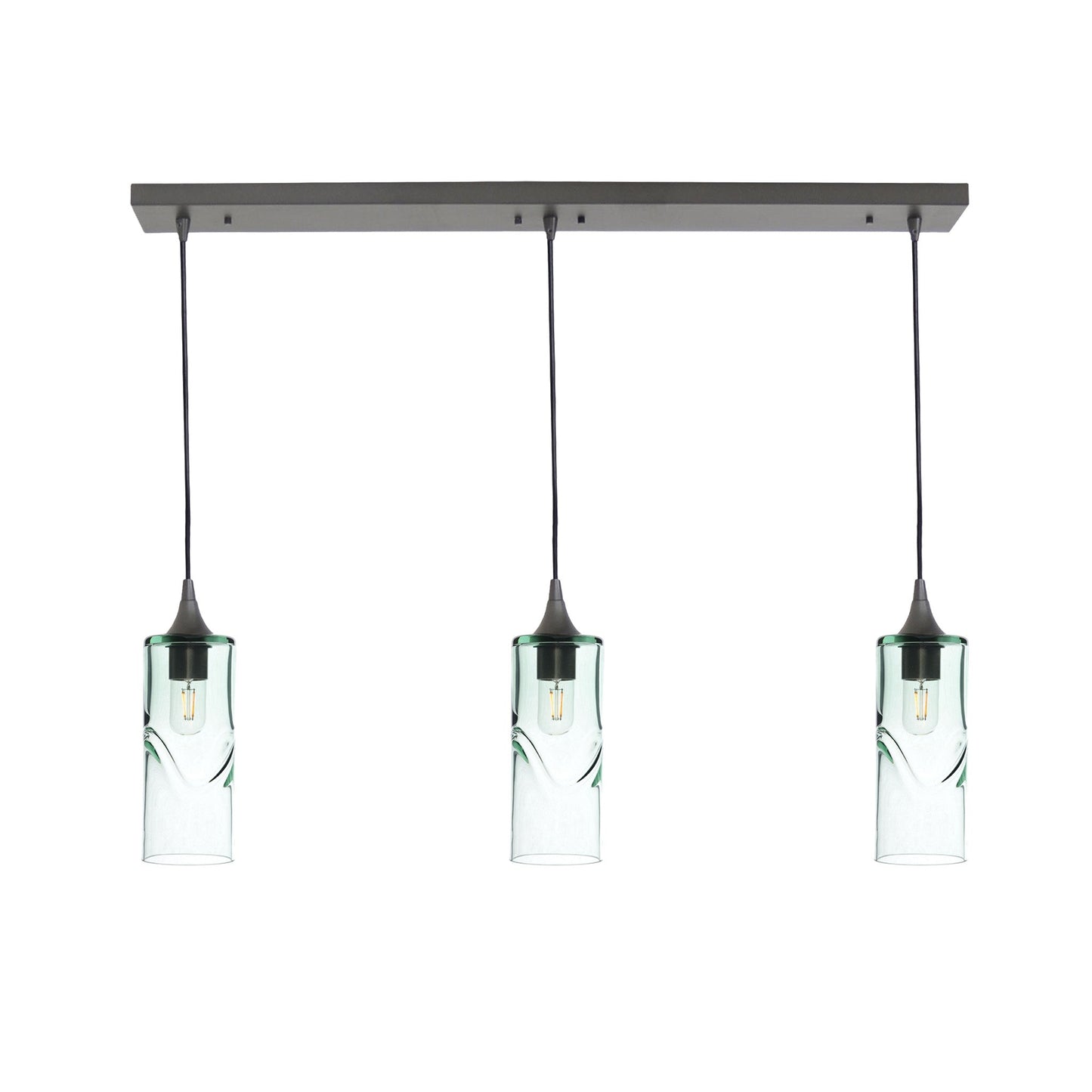 515 3 Pendant Linear Chandelier-Glass-Bicycle Glass Co - Hotshop-Antique Bronze - 4ft Cord-Swell-Eco Clear-Bicycle Glass Co