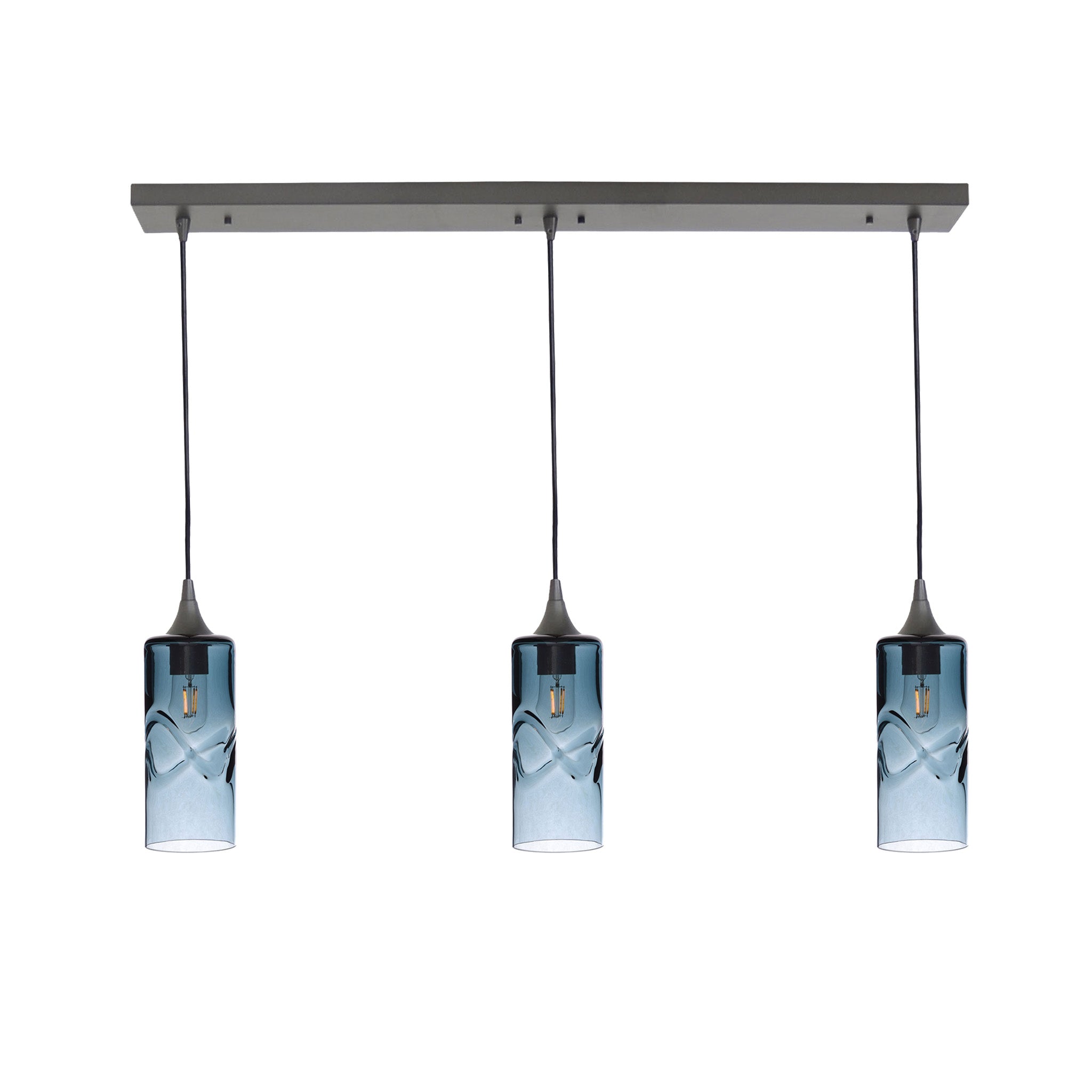 515 3 Pendant Linear Chandelier-Glass-Bicycle Glass Co - Hotshop-Antique Bronze - 4ft Cord-Swell-Slate Gray-Bicycle Glass Co