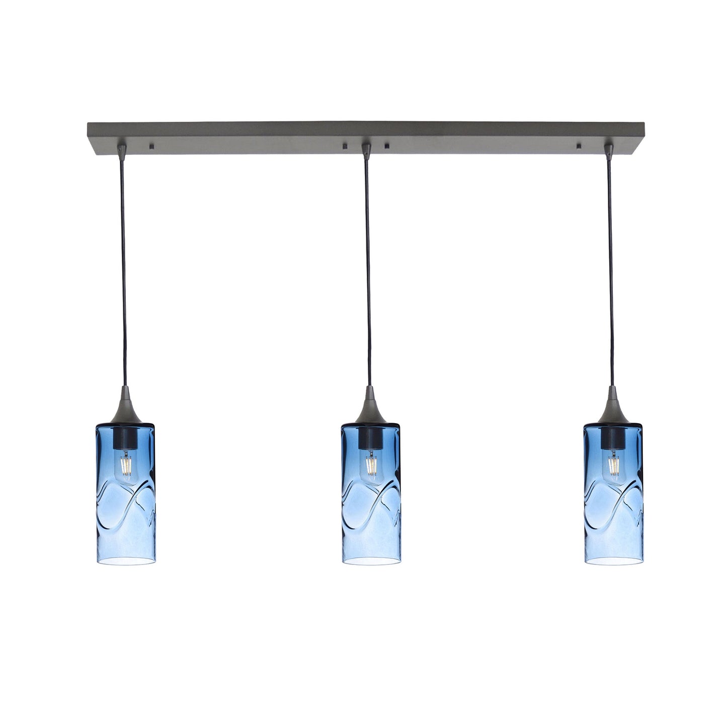 515 3 Pendant Linear Chandelier-Glass-Bicycle Glass Co - Hotshop-Antique Bronze - 4ft Cord-Swell-Steel Blue-Bicycle Glass Co