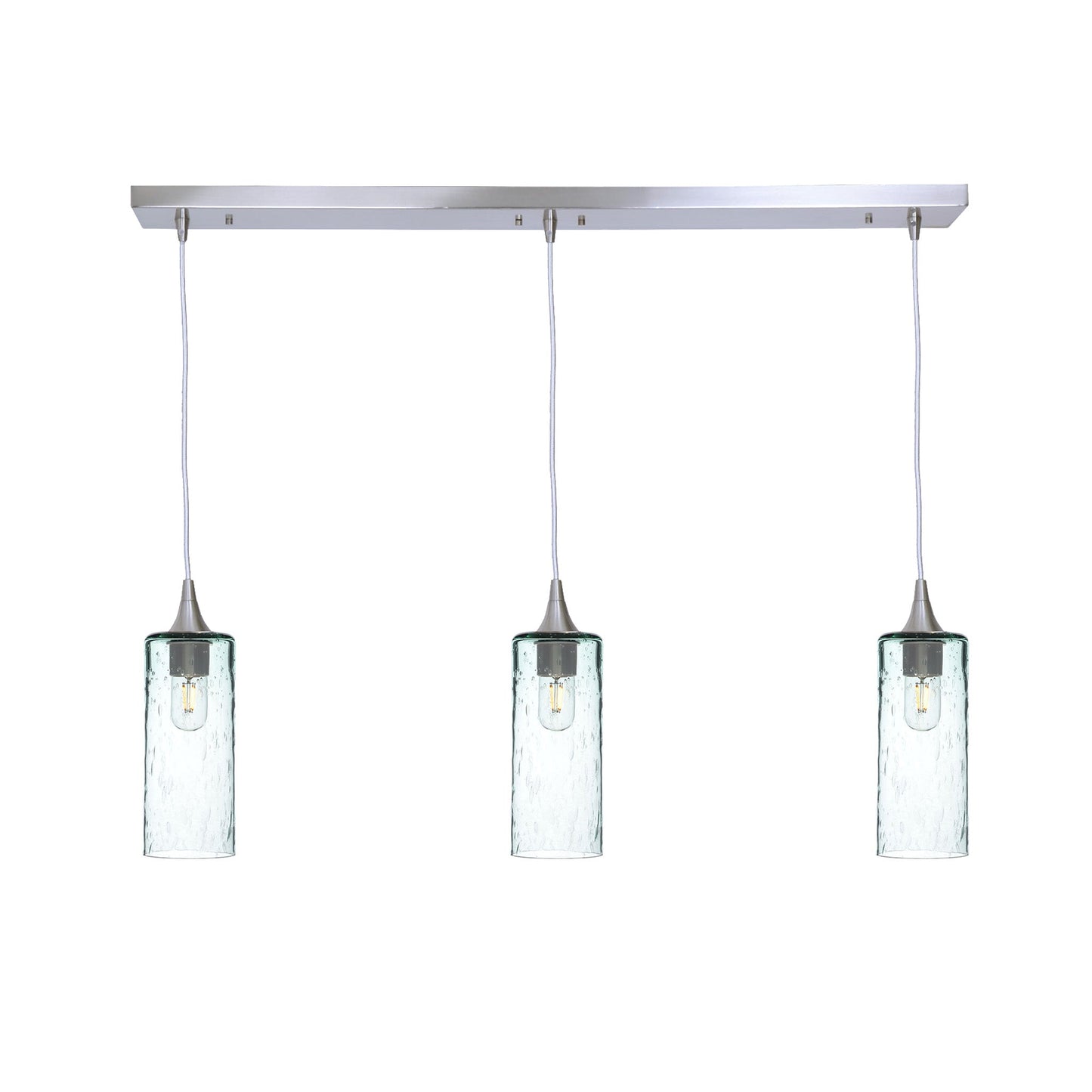 515 3 Pendant Linear Chandelier-Glass-Bicycle Glass Co - Hotshop-Brushed Nickel - 4ft Cord-Lunar-Eco Clear-Bicycle Glass Co