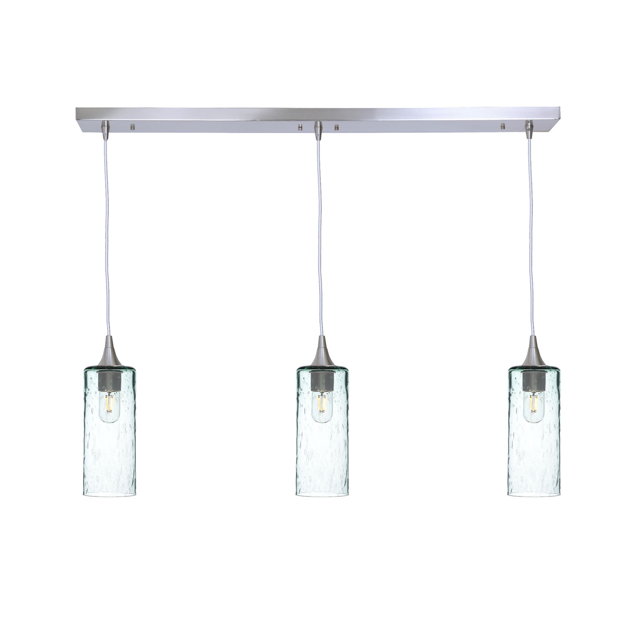 515 3 Pendant Linear Chandelier-Glass-Bicycle Glass Co - Hotshop-Brushed Nickel - 4ft Cord-Lunar-Eco Clear-Bicycle Glass Co