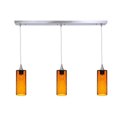 515 3 Pendant Linear Chandelier-Glass-Bicycle Glass Co - Hotshop-Brushed Nickel - 4ft Cord-Lunar-Golden Amber-Bicycle Glass Co