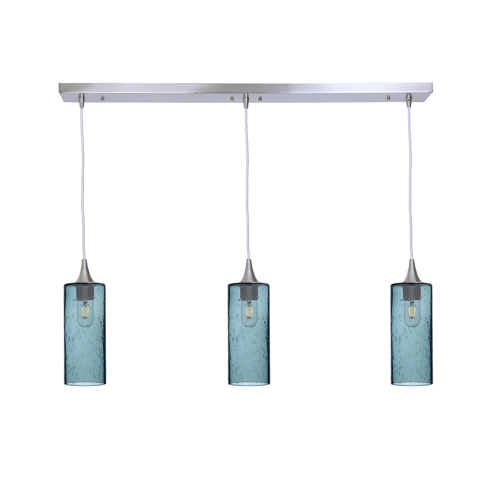 515 3 Pendant Linear Chandelier-Glass-Bicycle Glass Co - Hotshop-Brushed Nickel - 4ft Cord-Lunar-Slate Gray-Bicycle Glass Co