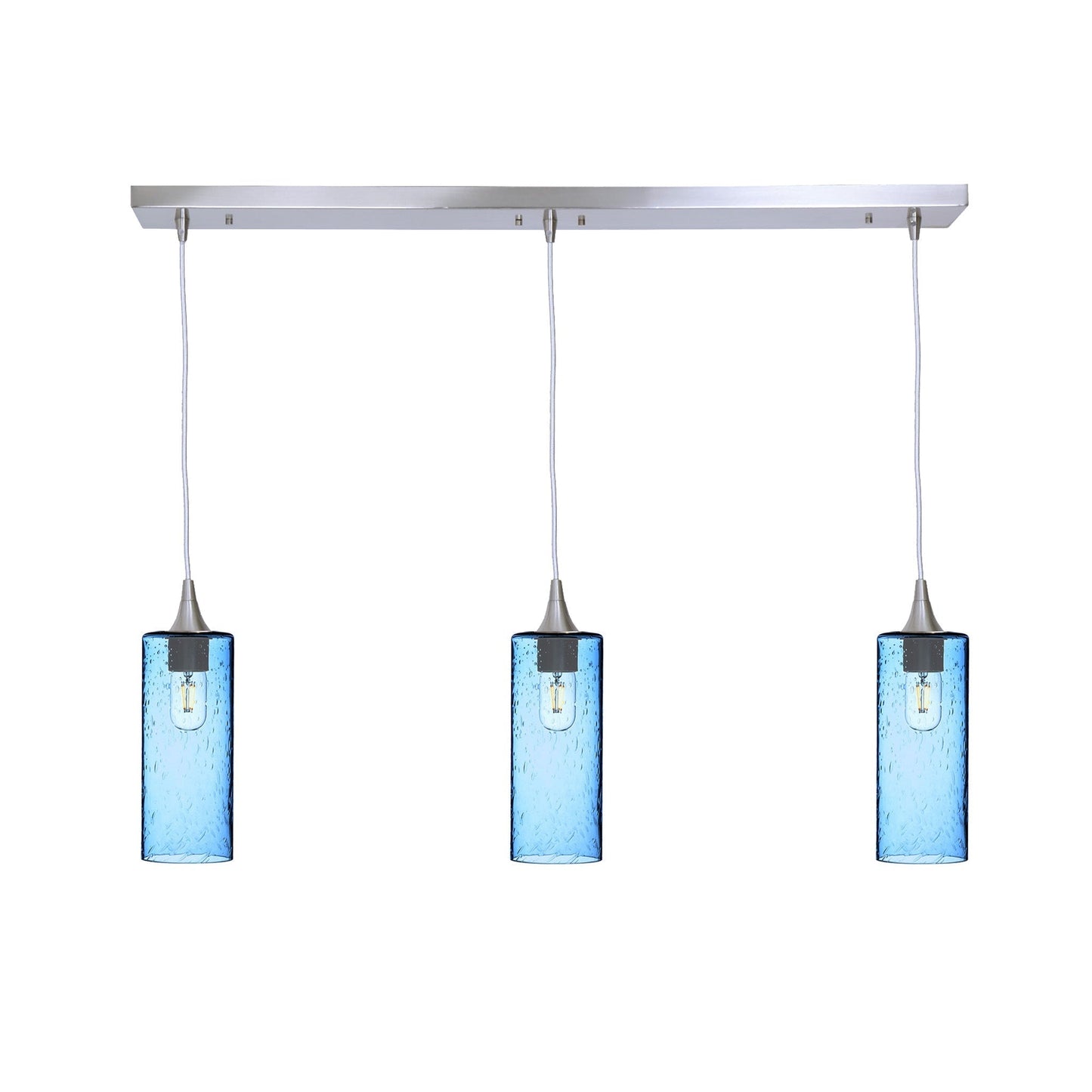 515 3 Pendant Linear Chandelier-Glass-Bicycle Glass Co - Hotshop-Brushed Nickel - 4ft Cord-Lunar-Steel Blue-Bicycle Glass Co