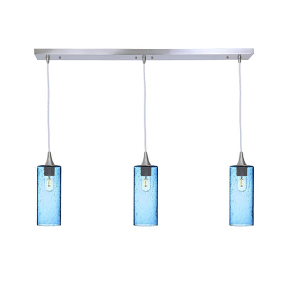 515 3 Pendant Linear Chandelier-Glass-Bicycle Glass Co - Hotshop-Brushed Nickel - 4ft Cord-Lunar-Steel Blue-Bicycle Glass Co