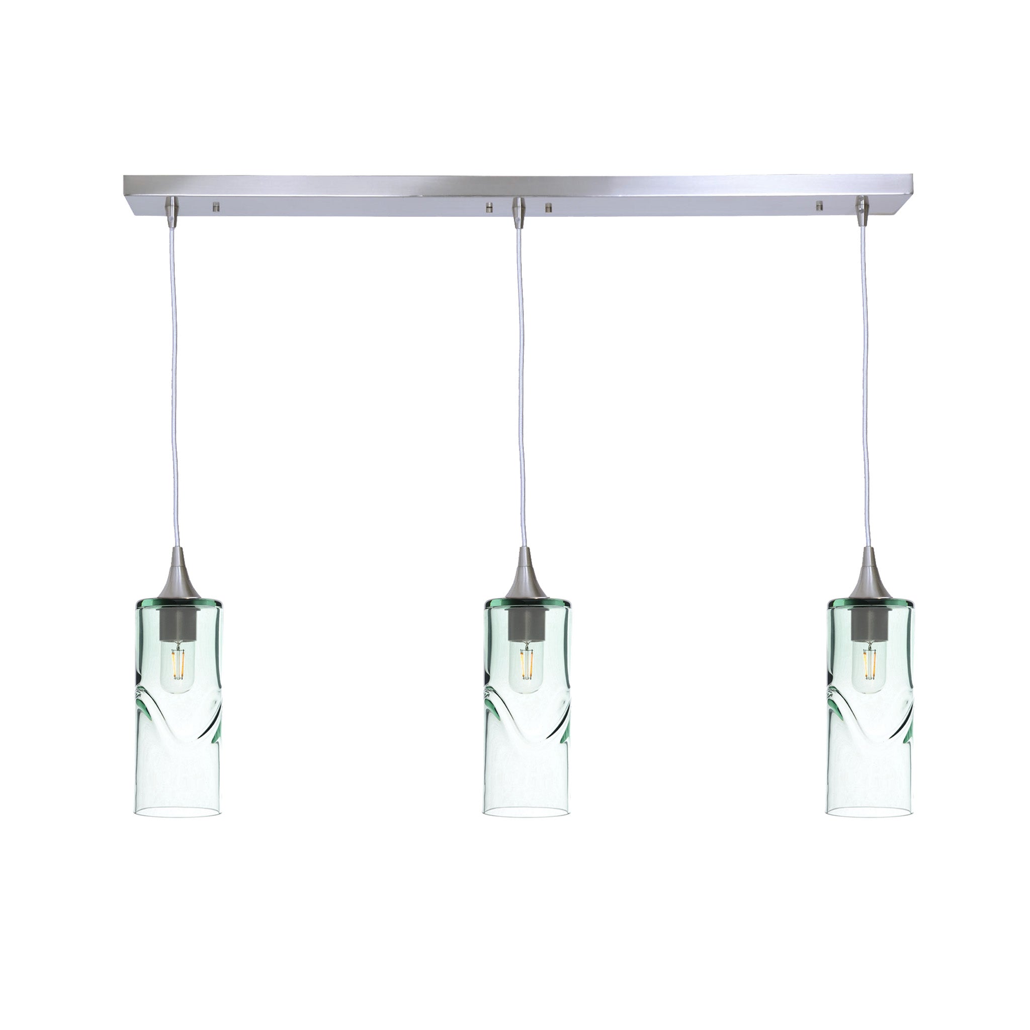 515 3 Pendant Linear Chandelier-Glass-Bicycle Glass Co - Hotshop-Brushed Nickel - 4ft Cord-Swell-Eco Clear-Bicycle Glass Co