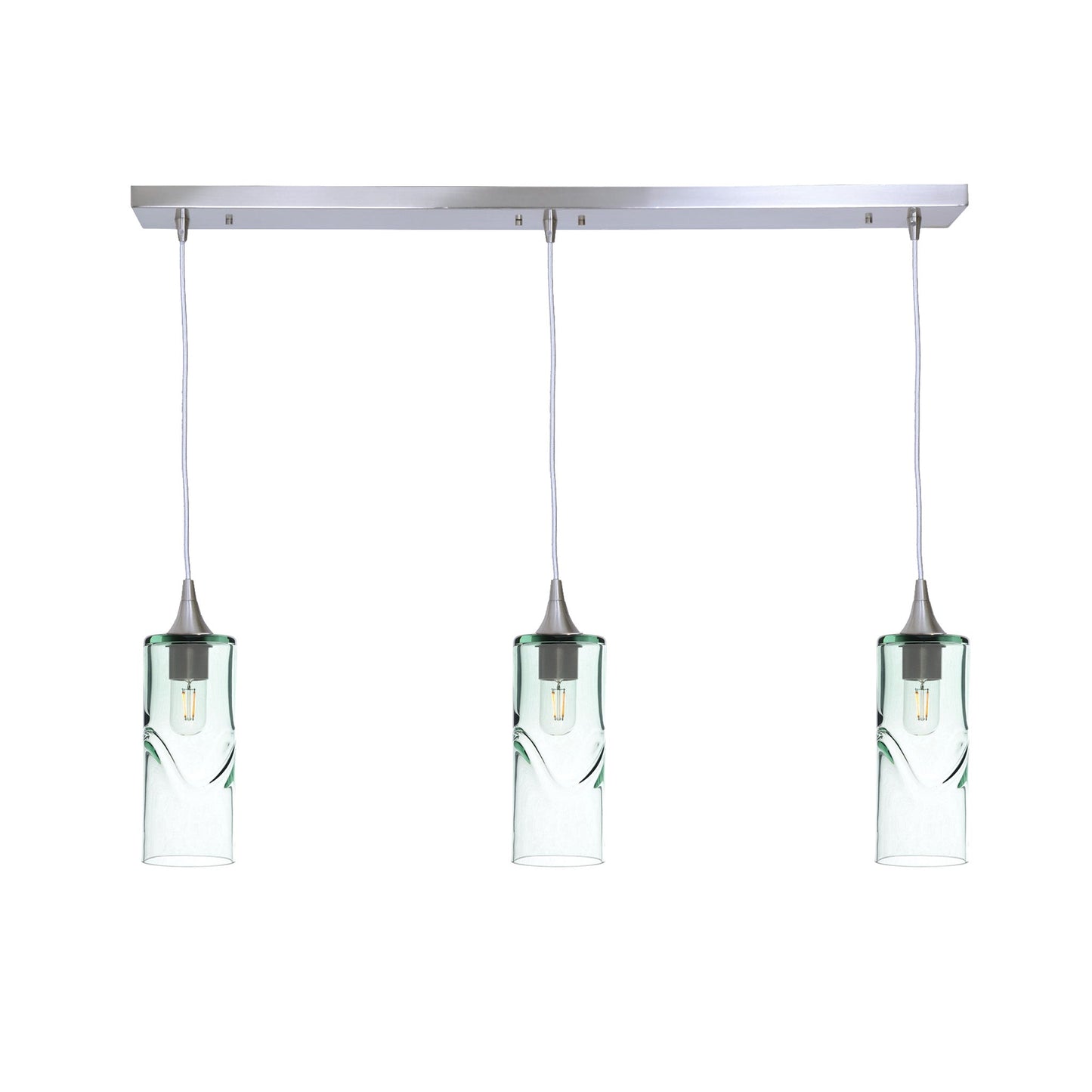 515 3 Pendant Linear Chandelier-Glass-Bicycle Glass Co - Hotshop-Brushed Nickel - 4ft Cord-Swell-Eco Clear-Bicycle Glass Co