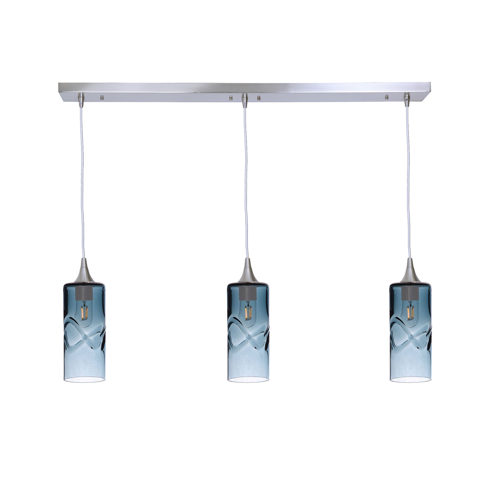 515 3 Pendant Linear Chandelier-Glass-Bicycle Glass Co - Hotshop-Brushed Nickel - 4ft Cord-Swell-Slate Gray-Bicycle Glass Co