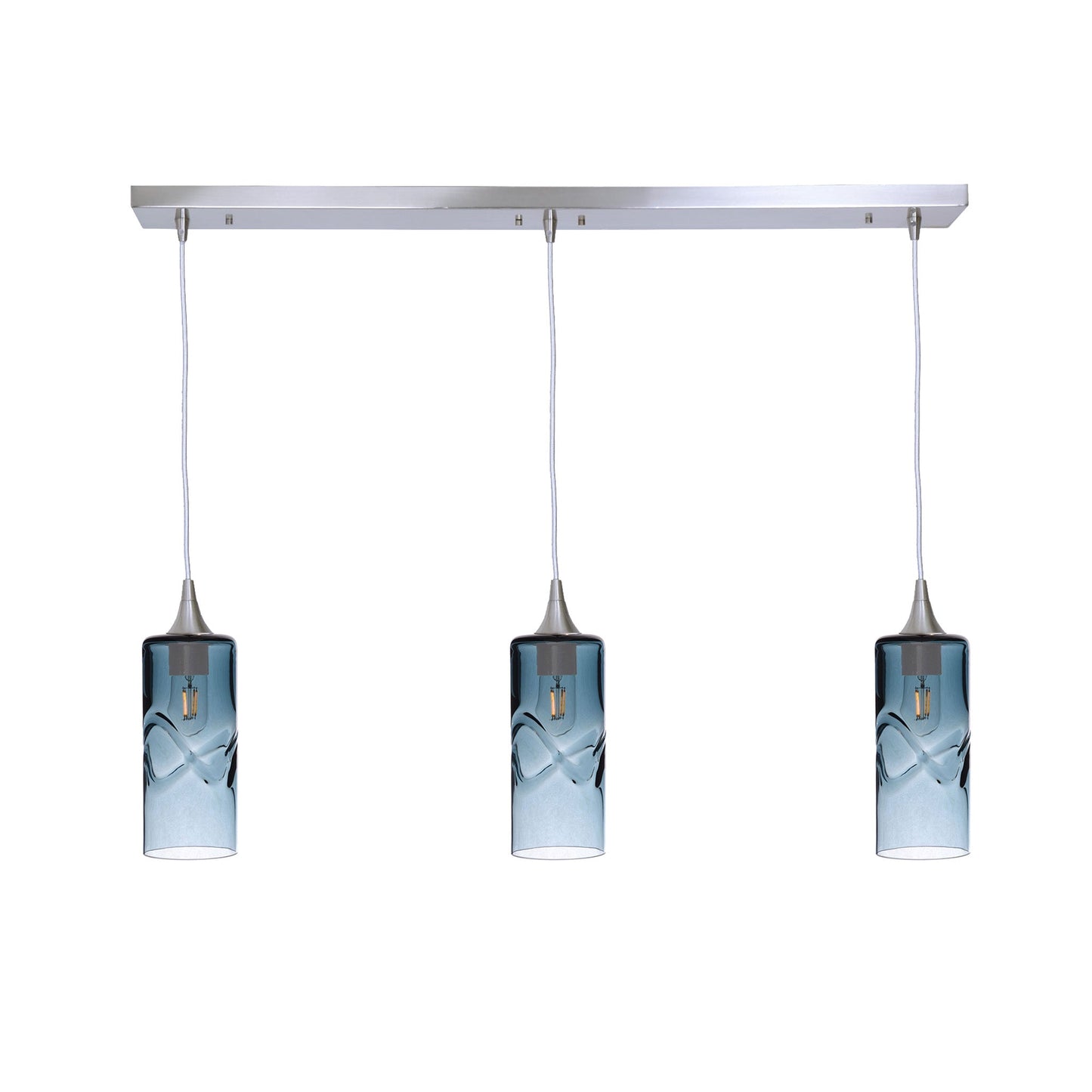 515 3 Pendant Linear Chandelier-Glass-Bicycle Glass Co - Hotshop-Brushed Nickel - 4ft Cord-Swell-Slate Gray-Bicycle Glass Co