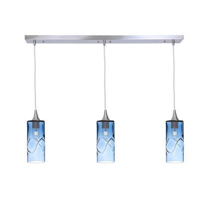 515 3 Pendant Linear Chandelier-Glass-Bicycle Glass Co - Hotshop-Brushed Nickel - 4ft Cord-Swell-Steel Blue-Bicycle Glass Co