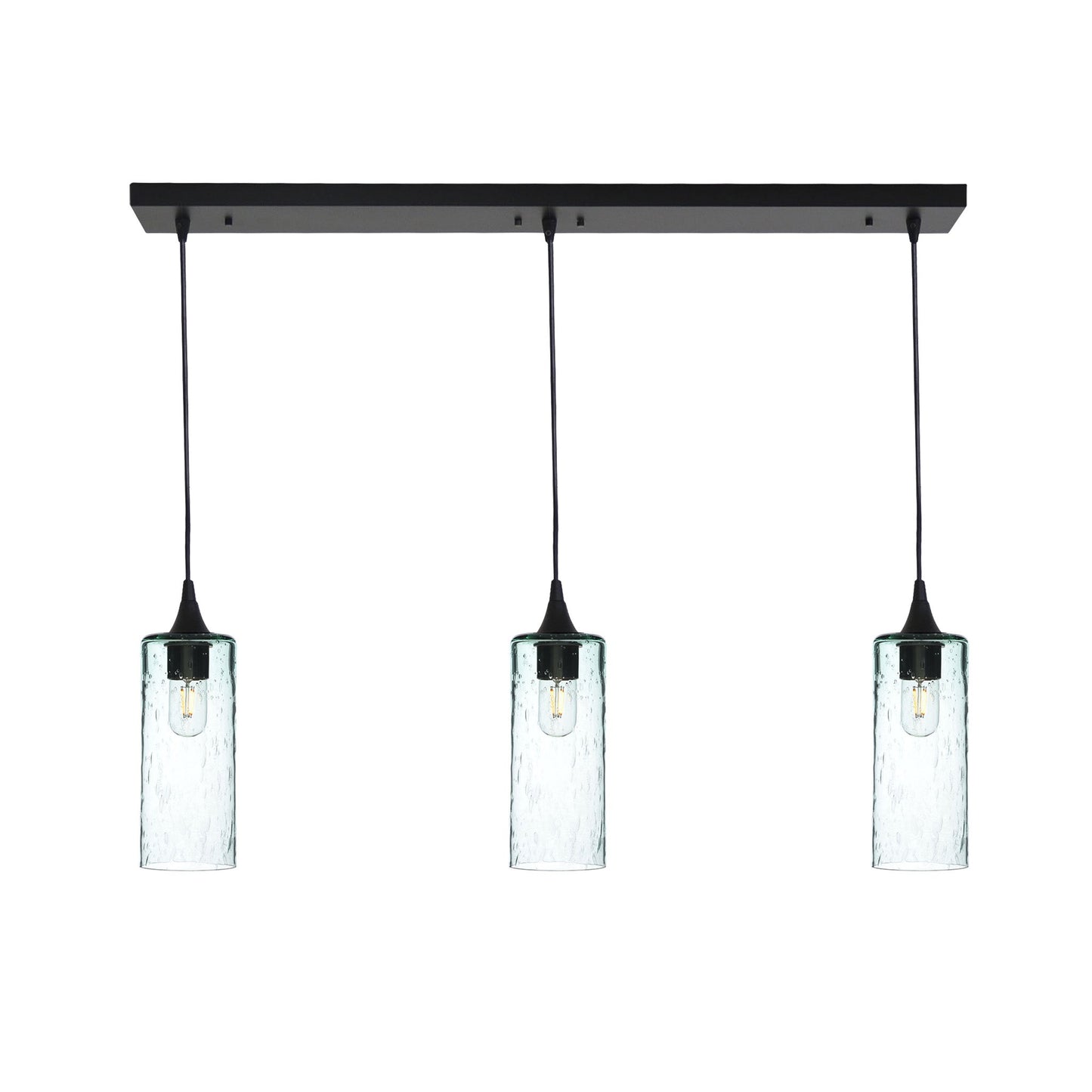 515 3 Pendant Linear Chandelier-Glass-Bicycle Glass Co - Hotshop-Matte Black - 4ft Cord-Lunar-Eco Clear-Bicycle Glass Co