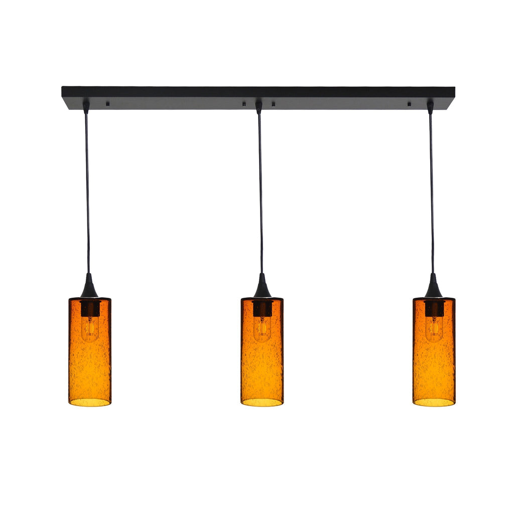 515 3 Pendant Linear Chandelier-Glass-Bicycle Glass Co - Hotshop-Matte Black - 4ft Cord-Lunar-Golden Amber-Bicycle Glass Co