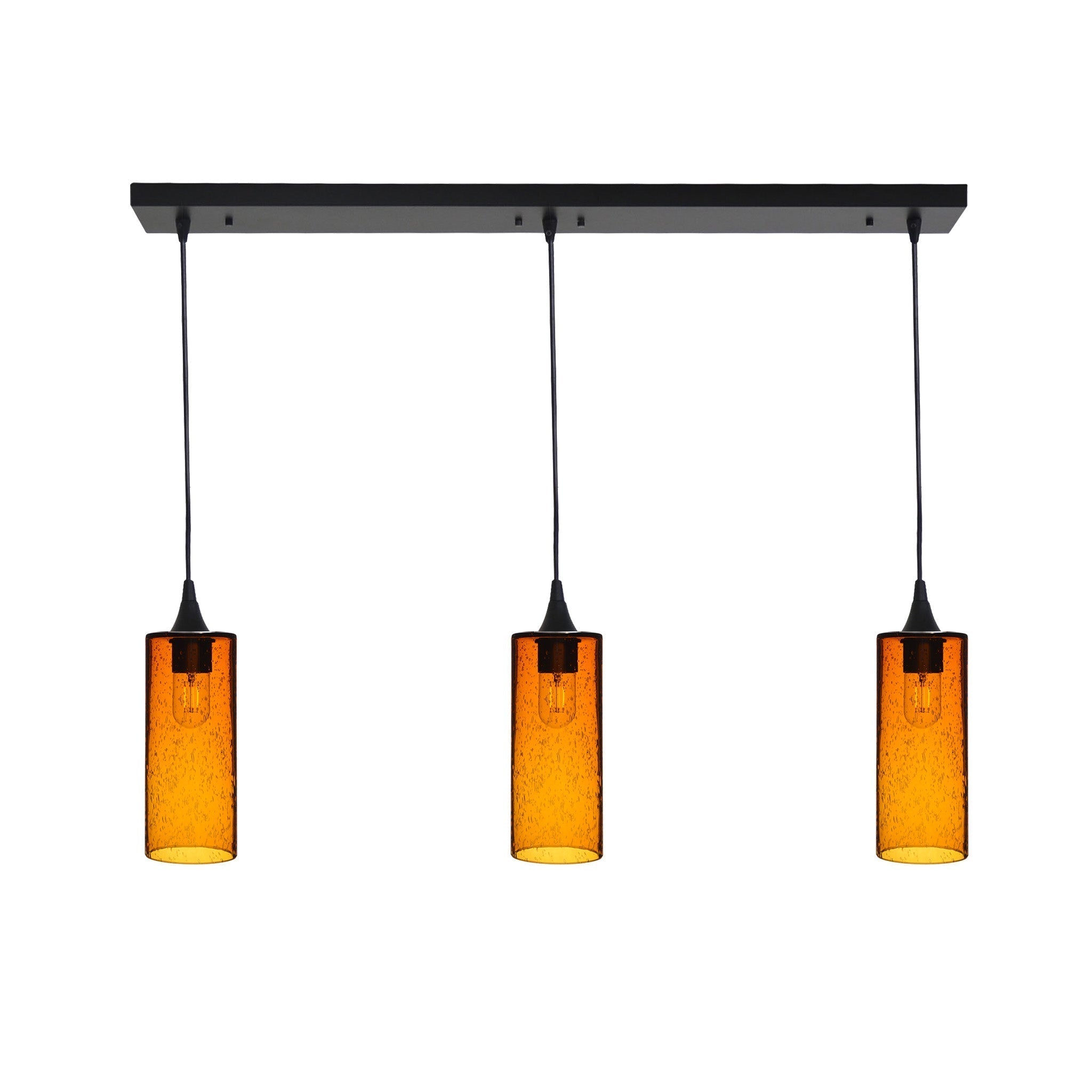 515 3 Pendant Linear Chandelier-Glass-Bicycle Glass Co - Hotshop-Matte Black - 4ft Cord-Lunar-Golden Amber-Bicycle Glass Co