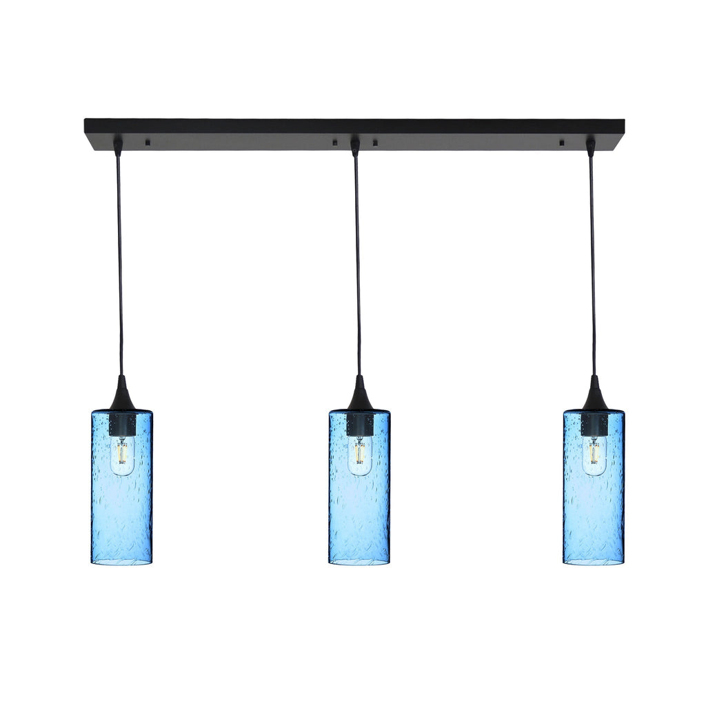515 3 Pendant Linear Chandelier-Glass-Bicycle Glass Co - Hotshop-Matte Black - 4ft Cord-Lunar-Steel Blue-Bicycle Glass Co