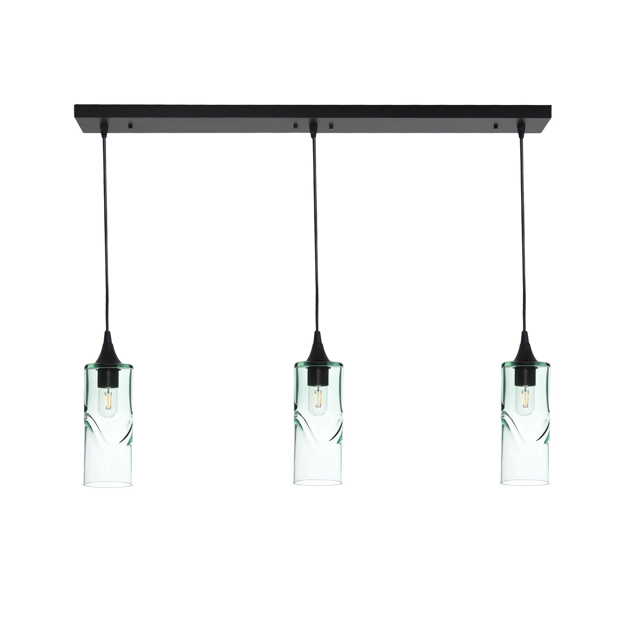515 3 Pendant Linear Chandelier-Glass-Bicycle Glass Co - Hotshop-Matte Black - 4ft Cord-Swell-Eco Clear-Bicycle Glass Co