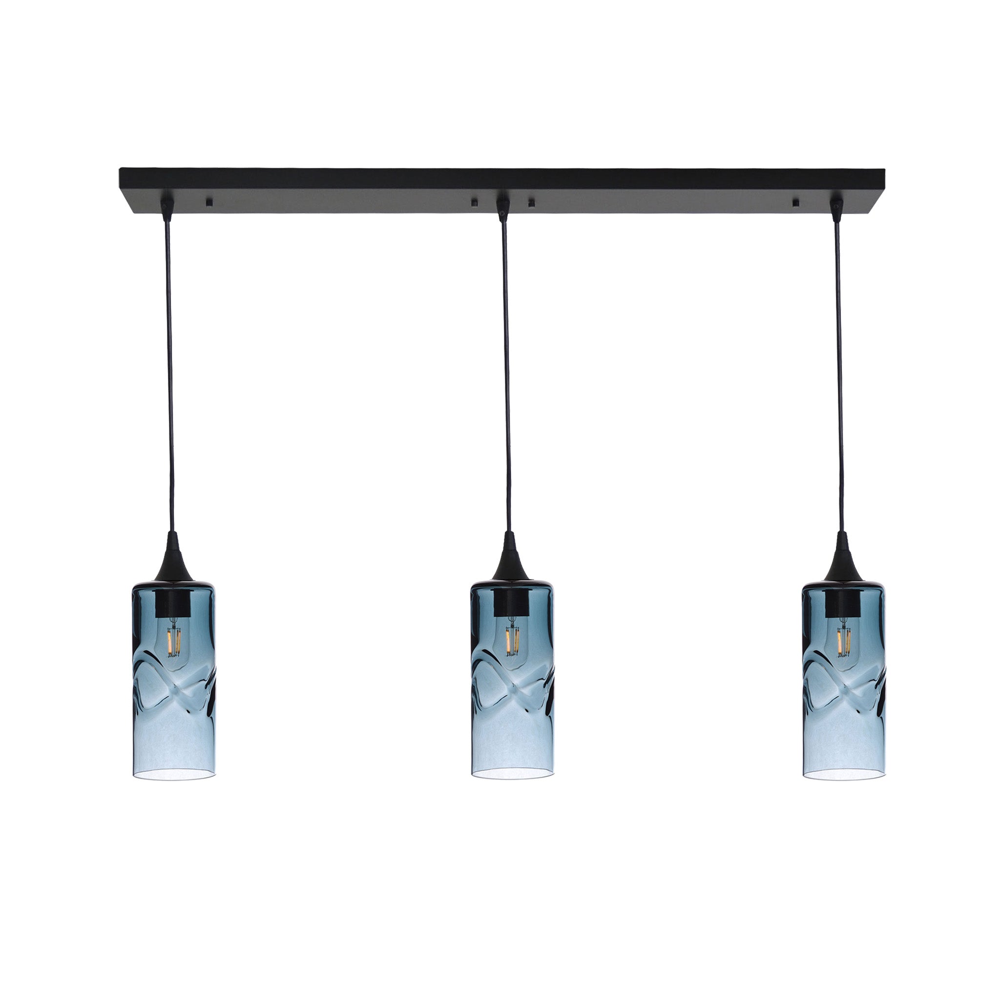 515 3 Pendant Linear Chandelier-Glass-Bicycle Glass Co - Hotshop-Matte Black - 4ft Cord-Swell-Slate Gray-Bicycle Glass Co