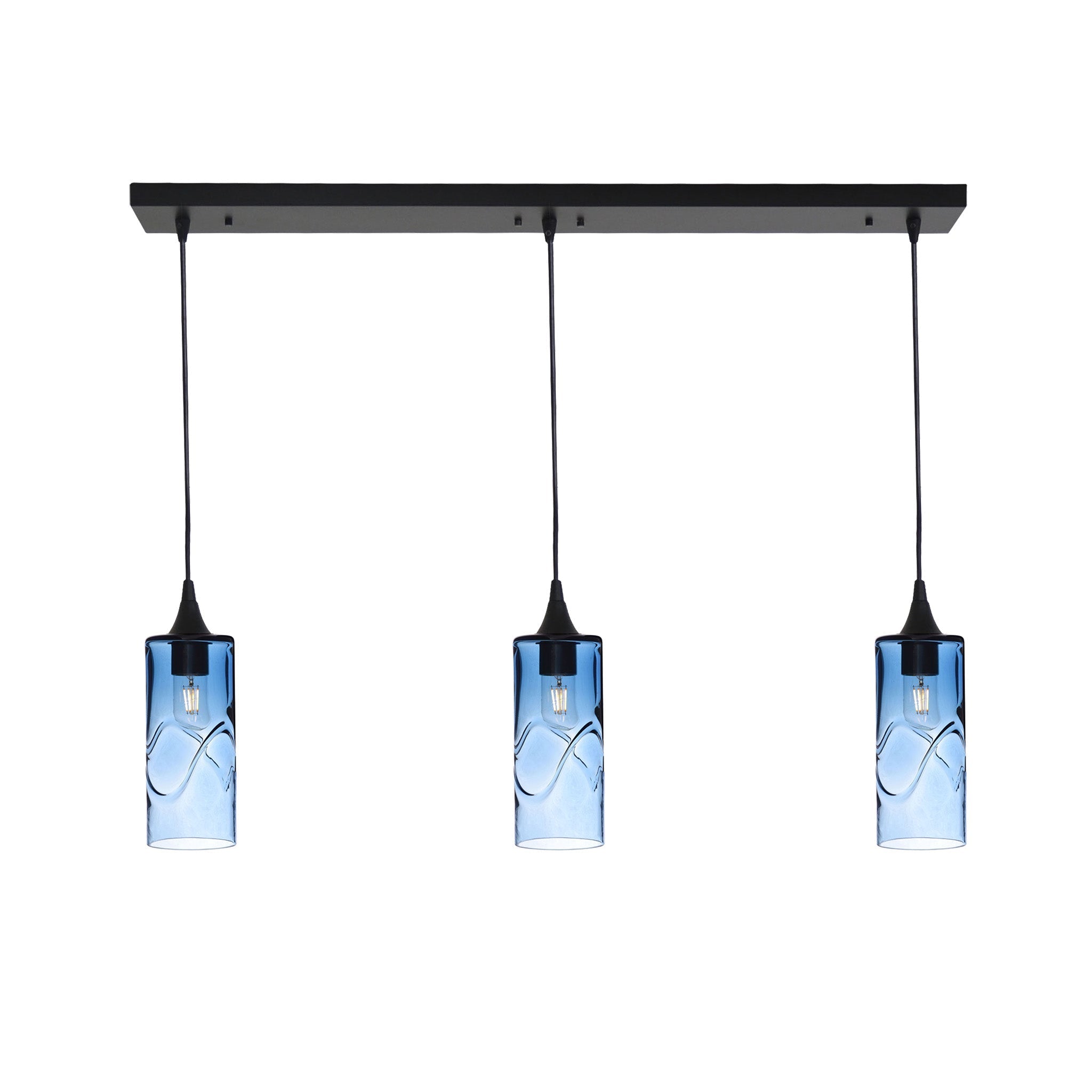515 3 Pendant Linear Chandelier-Glass-Bicycle Glass Co - Hotshop-Matte Black - 4ft Cord-Swell-Steel Blue-Bicycle Glass Co