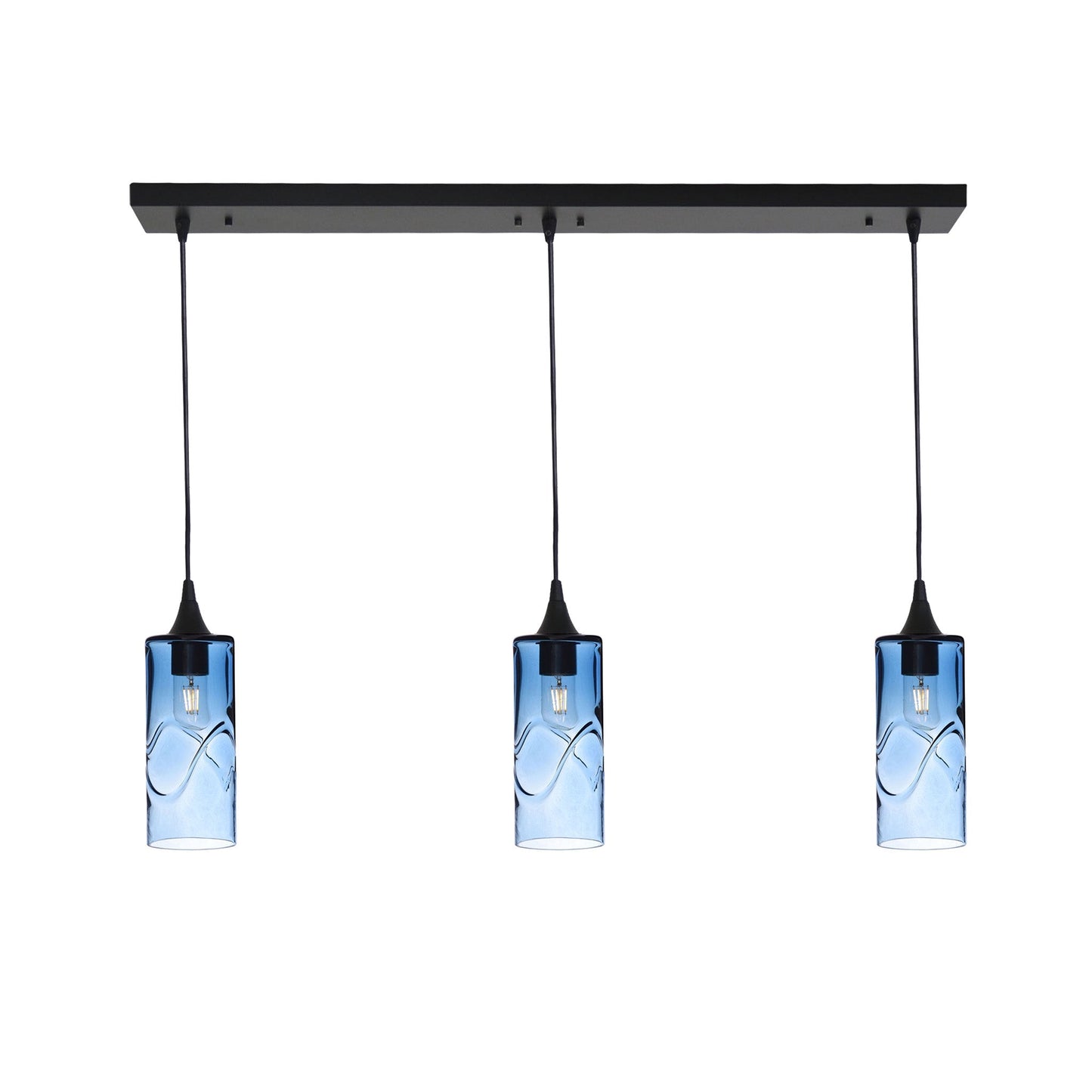 515 3 Pendant Linear Chandelier-Glass-Bicycle Glass Co - Hotshop-Matte Black - 4ft Cord-Swell-Steel Blue-Bicycle Glass Co