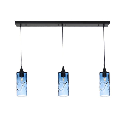 515 3 Pendant Linear Chandelier-Glass-Bicycle Glass Co - Hotshop-Matte Black - 4ft Cord-Swell-Steel Blue-Bicycle Glass Co