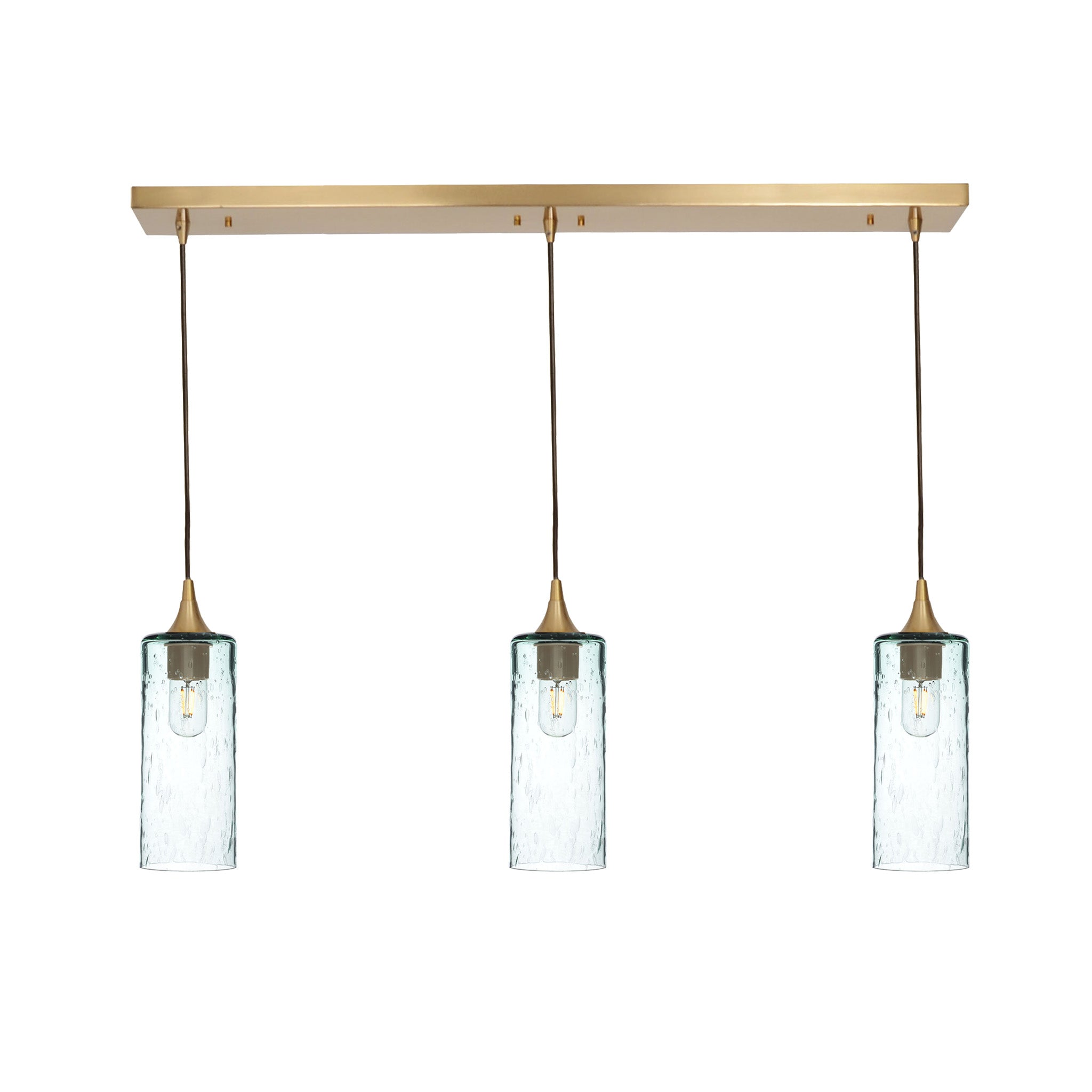 515 3 Pendant Linear Chandelier-Glass-Bicycle Glass Co - Hotshop-Polished Brass - 4ft Cord-Lunar-Eco Clear-Bicycle Glass Co