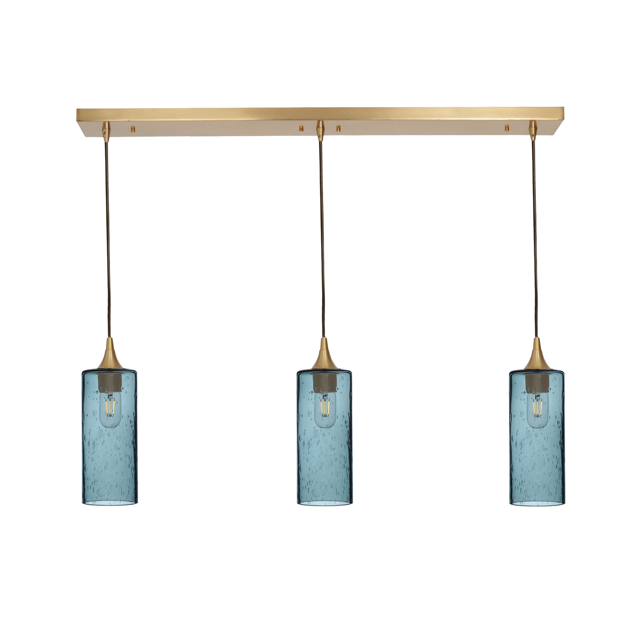 515 3 Pendant Linear Chandelier-Glass-Bicycle Glass Co - Hotshop-Polished Brass - 4ft Cord-Lunar-Slate Gray-Bicycle Glass Co