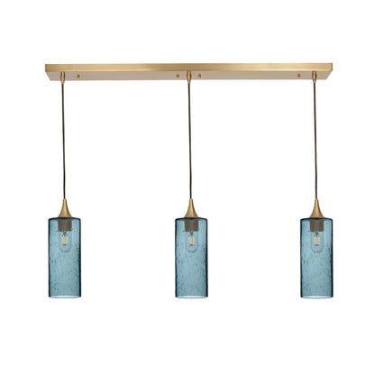 515 3 Pendant Linear Chandelier-Glass-Bicycle Glass Co - Hotshop-Polished Brass - 4ft Cord-Lunar-Slate Gray-Bicycle Glass Co