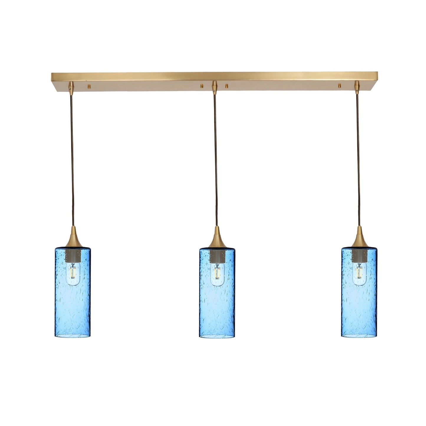 515 3 Pendant Linear Chandelier-Glass-Bicycle Glass Co - Hotshop-Polished Brass - 4ft Cord-Lunar-Steel Blue-Bicycle Glass Co