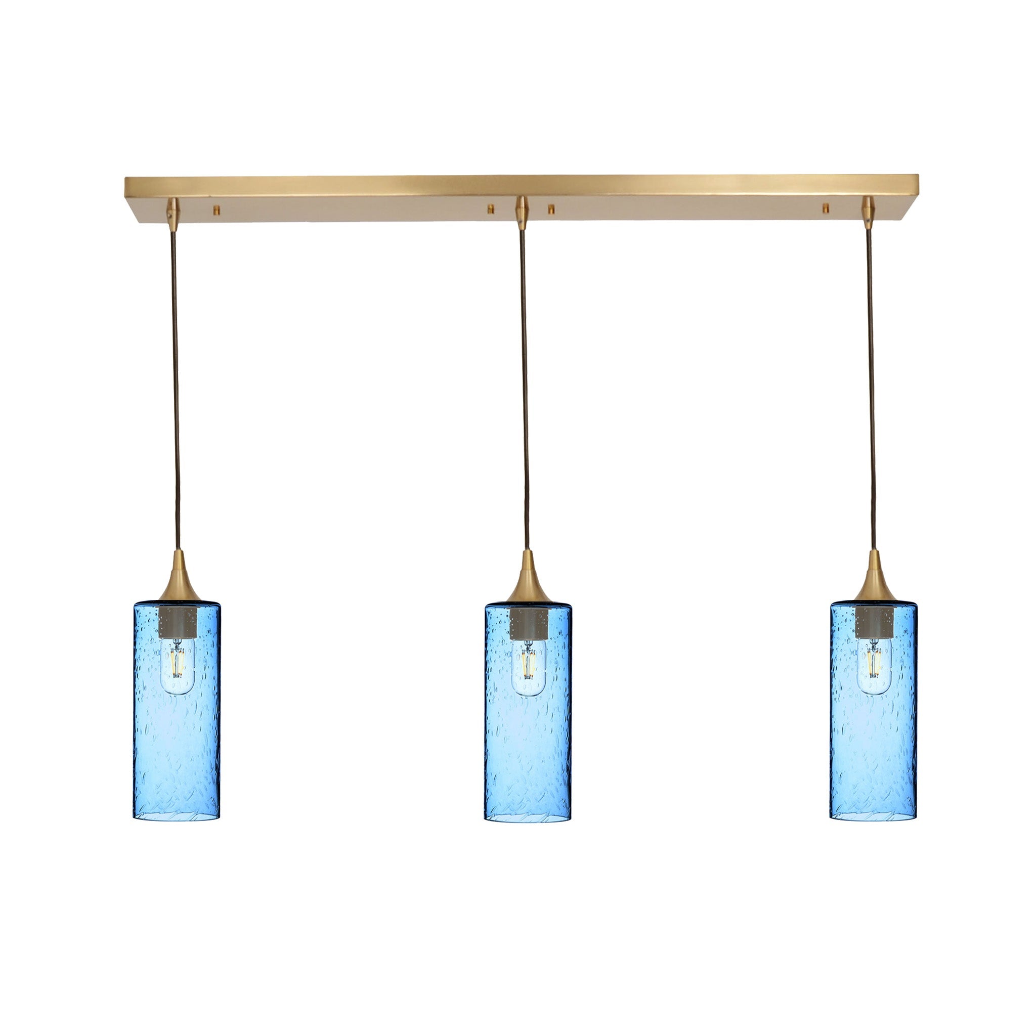 515 3 Pendant Linear Chandelier-Glass-Bicycle Glass Co - Hotshop-Polished Brass - 4ft Cord-Lunar-Steel Blue-Bicycle Glass Co