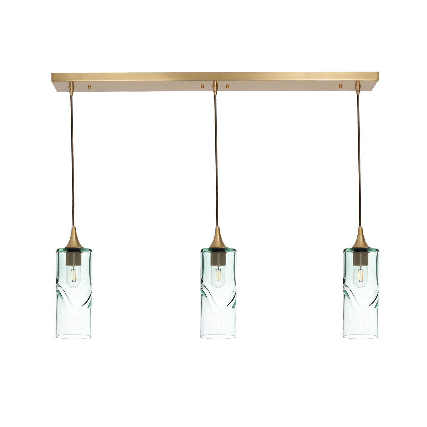 515 3 Pendant Linear Chandelier-Glass-Bicycle Glass Co - Hotshop-Polished Brass - 4ft Cord-Swell-Eco Clear-Bicycle Glass Co