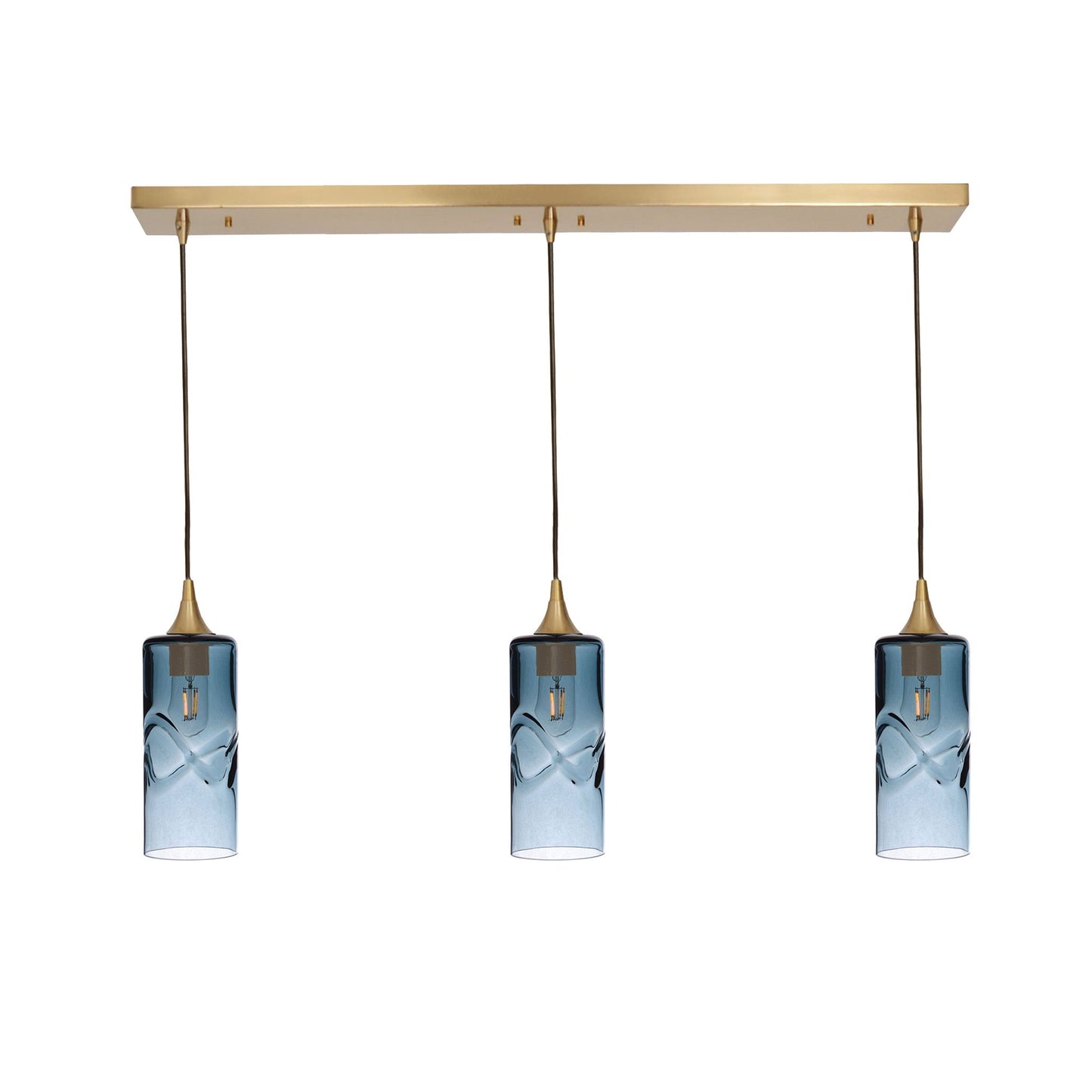 515 3 Pendant Linear Chandelier-Glass-Bicycle Glass Co - Hotshop-Polished Brass - 4ft Cord-Swell-Steel Blue-Bicycle Glass Co