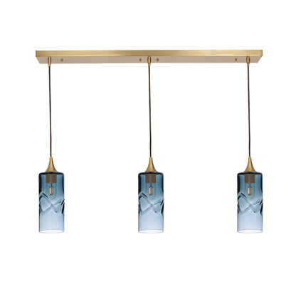 515 3 Pendant Linear Chandelier-Glass-Bicycle Glass Co - Hotshop-Polished Brass - 4ft Cord-Swell-Steel Blue-Bicycle Glass Co
