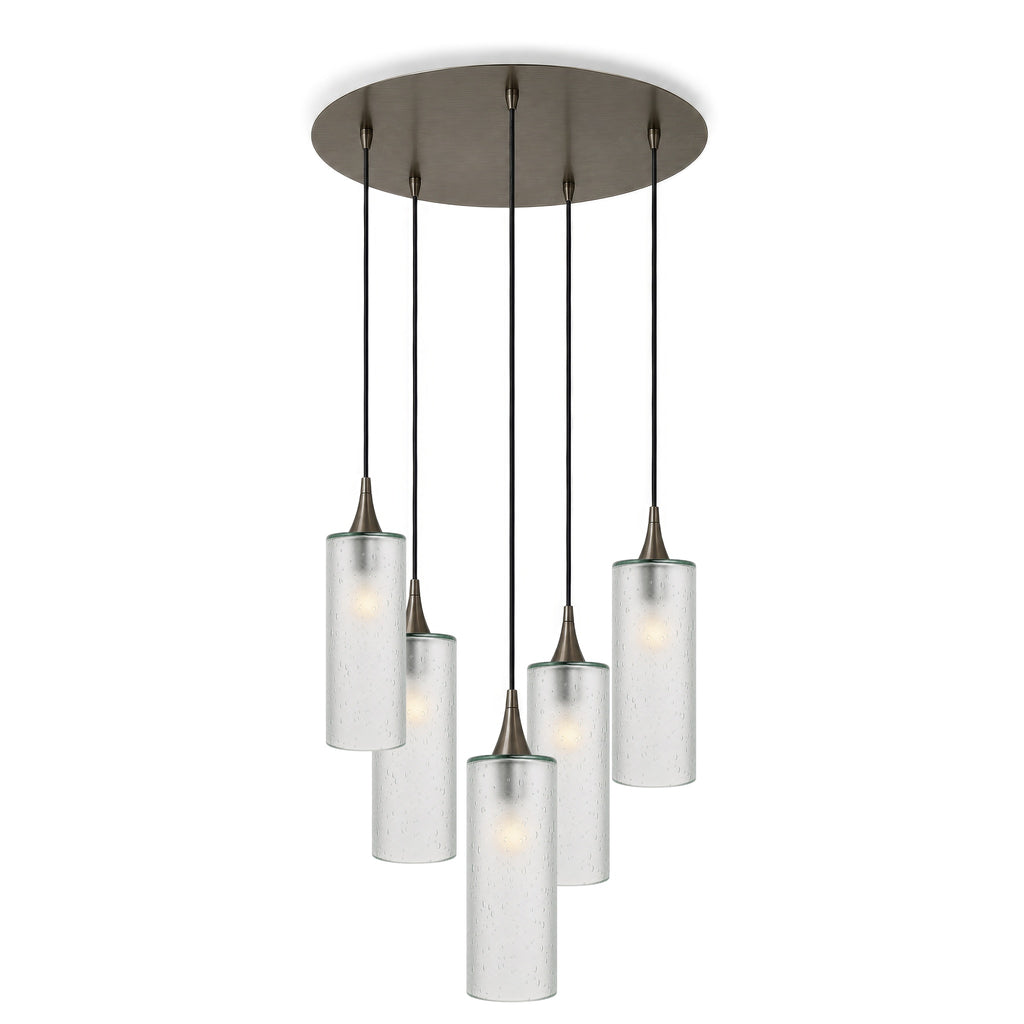 515 5 Pendant Cascade Chandelier-Glass-Bicycle Glass Co-Celestial-Eco Clear-Antique Bronze - 4ft Cord-Bicycle Glass Co