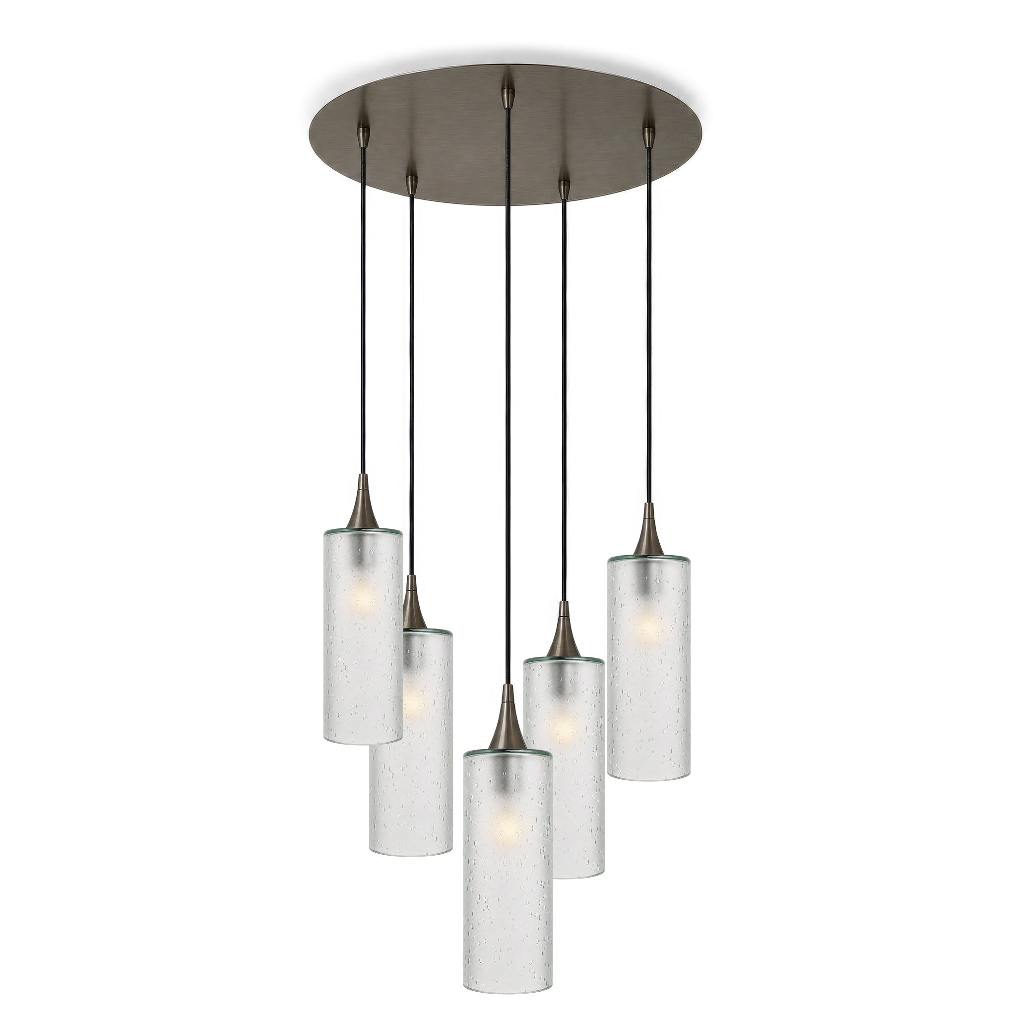 515 5 Pendant Cascade Chandelier-Glass-Bicycle Glass Co-Celestial-Eco Clear-Antique Bronze - 4ft Cord-Bicycle Glass Co