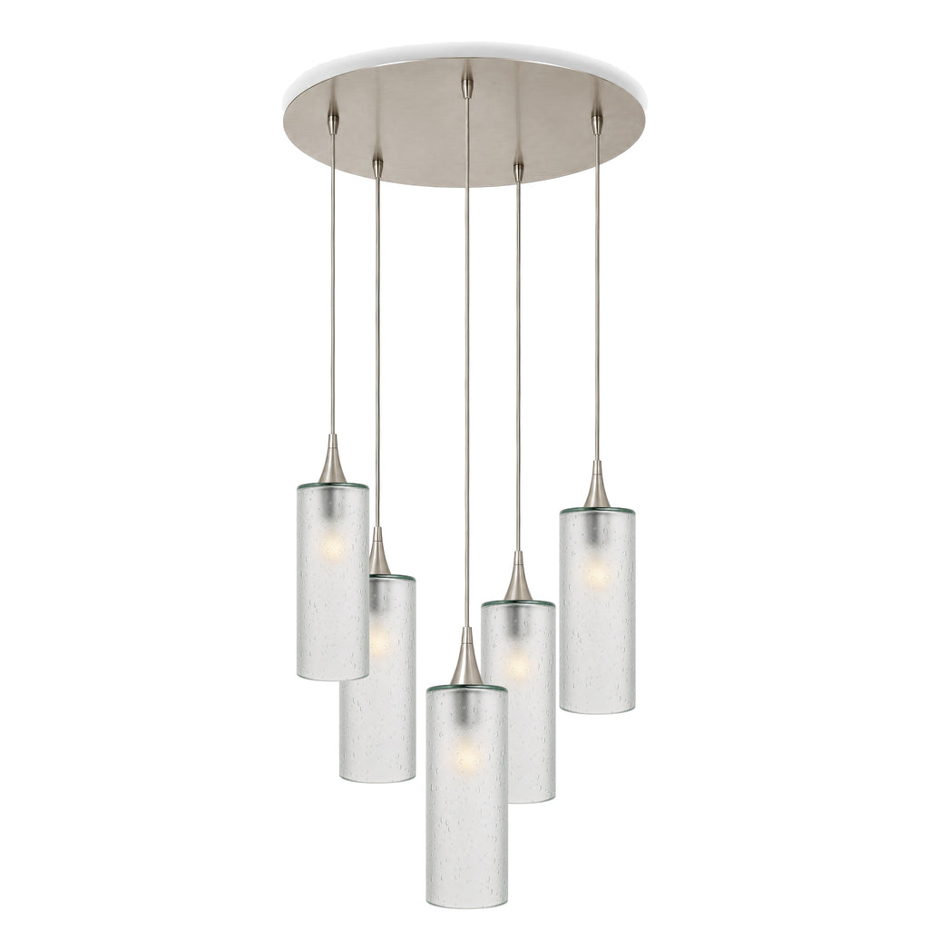 515 5 Pendant Cascade Chandelier-Glass-Bicycle Glass Co-Celestial-Eco Clear-Brushed Nickel - 4ft Cord-Bicycle Glass Co