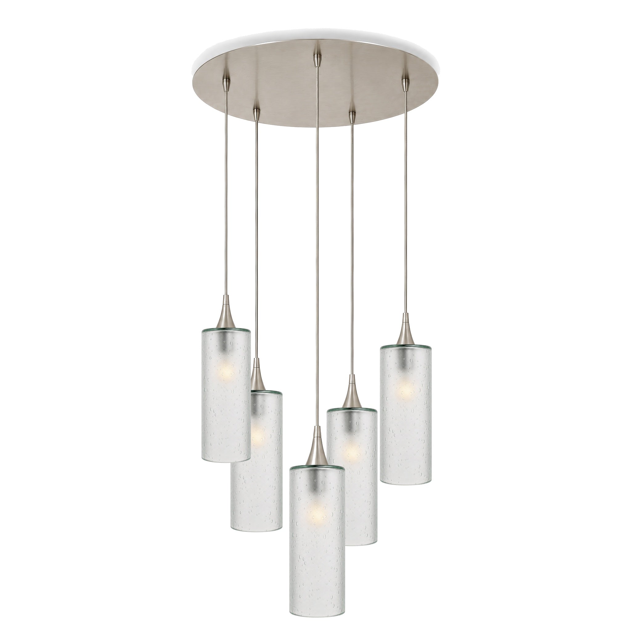 515 5 Pendant Cascade Chandelier-Glass-Bicycle Glass Co-Celestial-Eco Clear-Brushed Nickel - 4ft Cord-Bicycle Glass Co