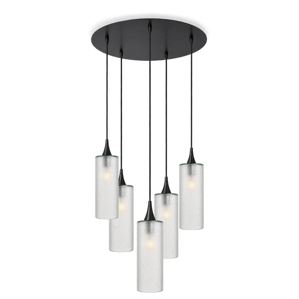 515 5 Pendant Cascade Chandelier-Glass-Bicycle Glass Co-Celestial-Eco Clear-Matte Black - 4ft Cord-Bicycle Glass Co